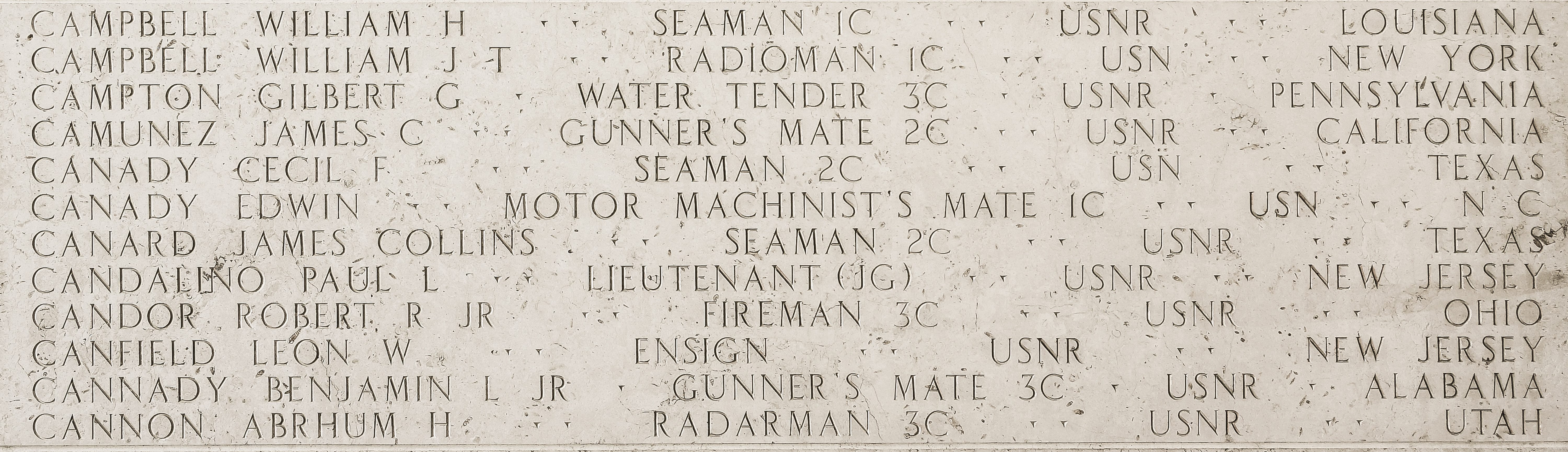 Benjamin L. Cannady, Gunner's Mate Third Class